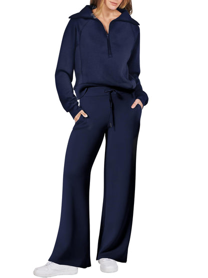 Christmas Sale 50% OFF - Women's Navy Collar Half Zip Suit