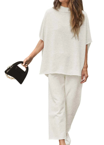 2024 New Casual Batwing Sleeve Pullover Top and Wide Leg Set