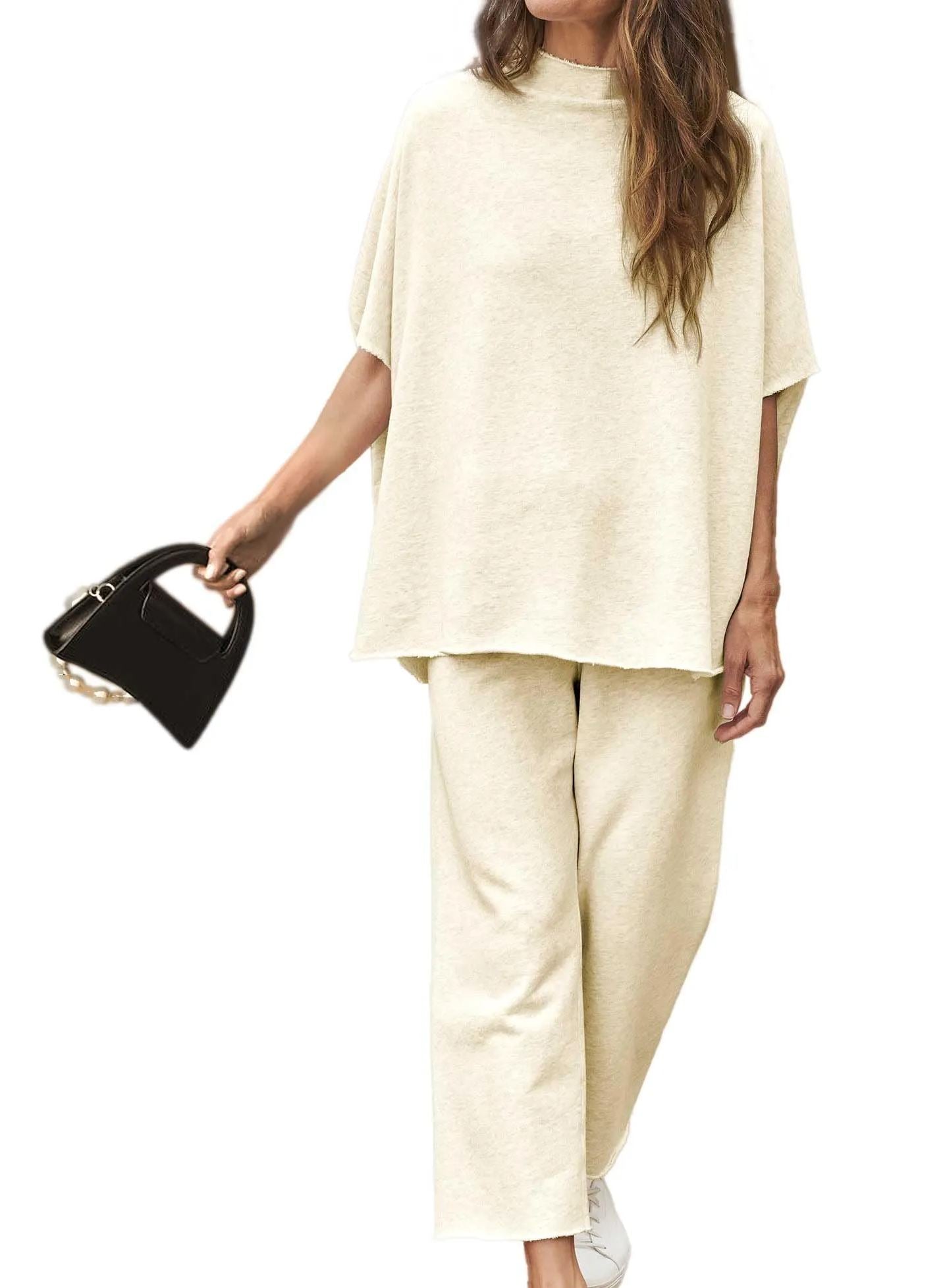 2024 New Casual Batwing Sleeve Pullover Top and Wide Leg Set