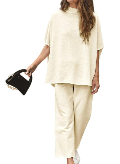 2024 New Casual Batwing Sleeve Pullover Top and Wide Leg Set