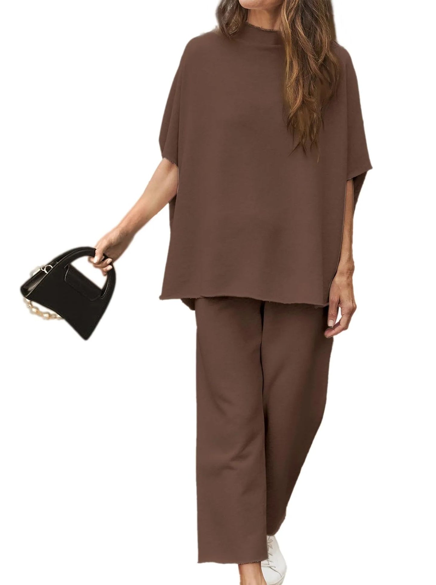 2024 New Casual Batwing Sleeve Pullover Top and Wide Leg Set