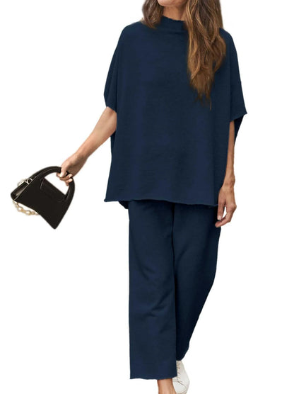 2024 New Casual Batwing Sleeve Pullover Top and Wide Leg Set