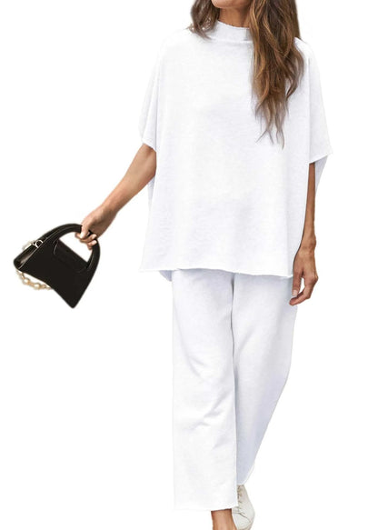 2024 New Casual Batwing Sleeve Pullover Top and Wide Leg Set
