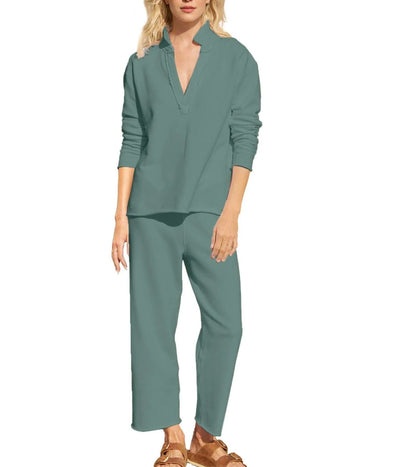 Women's V Neck Pullover Sweatshirts Wide Leg Pants Set