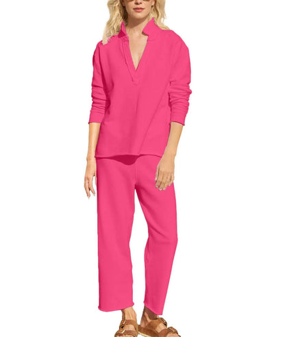Women's V Neck Pullover Sweatshirts Wide Leg Pants Set